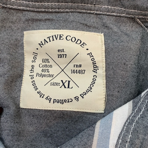 Native Code Mens Short Sleeve Button Down - Picture 3 of 5
